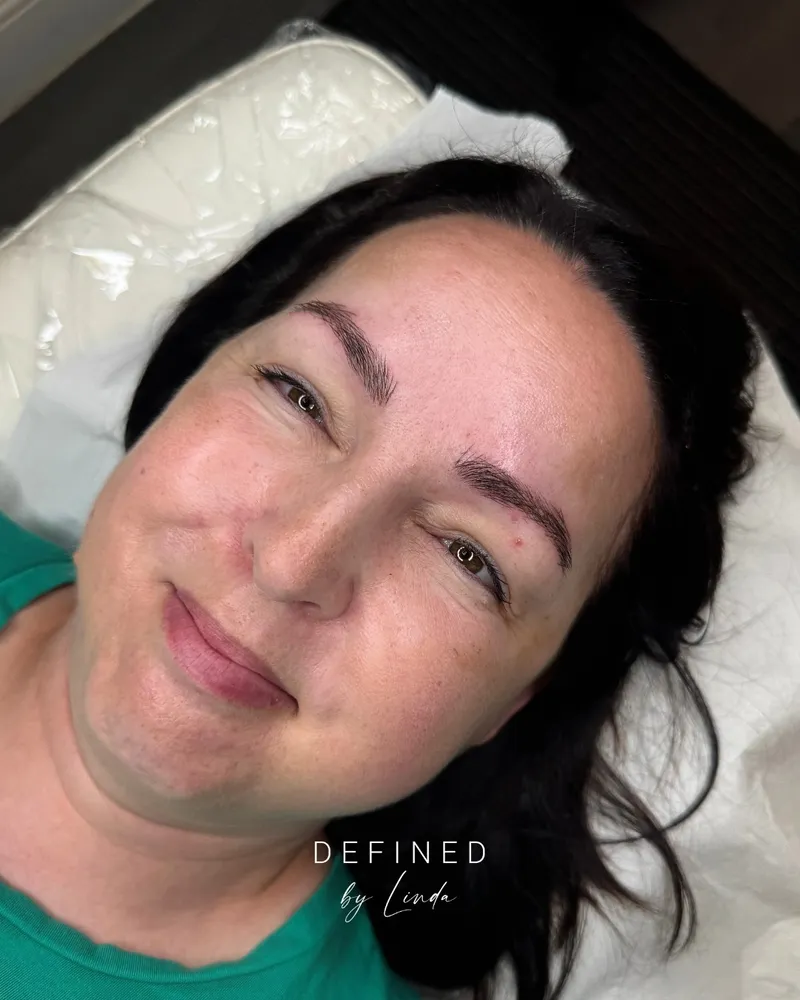 Close-up of fine hair-stroke brows after treatment